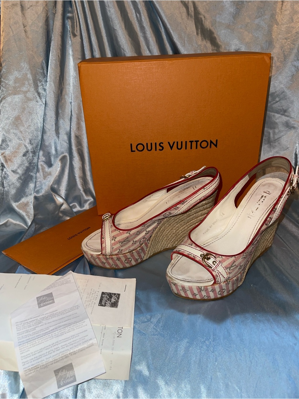 Louis Vuitton Women's Beige and Red Peep-Toe Slingback Heels - Picture 3 of 11